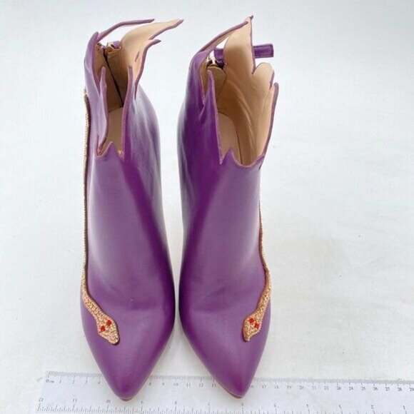 FSJ Purple Ankle Boots Pumps High Heel Color Rhinestones Pointed Toe Zipper Shoe - Picture 3 of 8